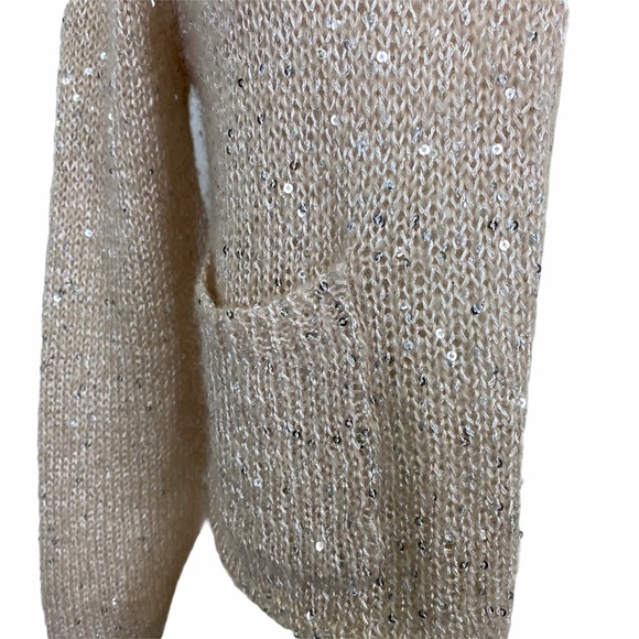 H&M Blush Cropped Open Front Sweater with Sequins - Picture 3 of 8